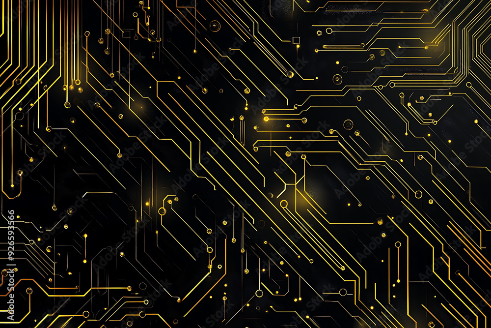 A modern abstract design featuring gold lines and dots representing network science and technology on a high-tech dark background. Ideal for templates, web design, and presentations A modern abstract design featuring gold lines and dots representing network science and technology on a high-tech dark background. Ideal for templates, web design, and presentations