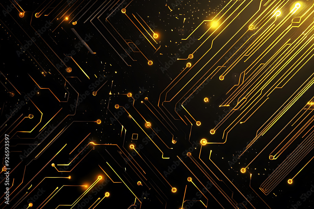 A modern abstract design featuring gold lines and dots representing network science and technology on a high-tech dark background. Ideal for templates, web design, and presentations A modern abstract design featuring gold lines and dots representing network science and technology on a high-tech dark background. Ideal for templates, web design, and presentations