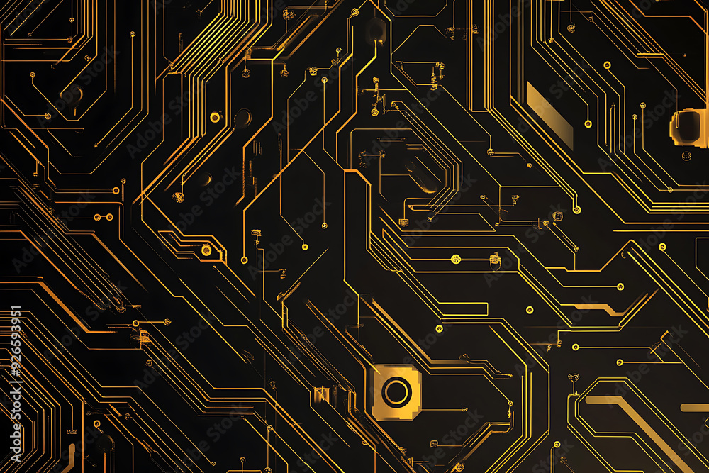 A modern abstract design featuring gold lines and dots representing network science and technology on a high-tech dark background. Ideal for templates, web design, and presentations A modern abstract design featuring gold lines and dots representing network science and technology on a high-tech dark background. Ideal for templates, web design, and presentations