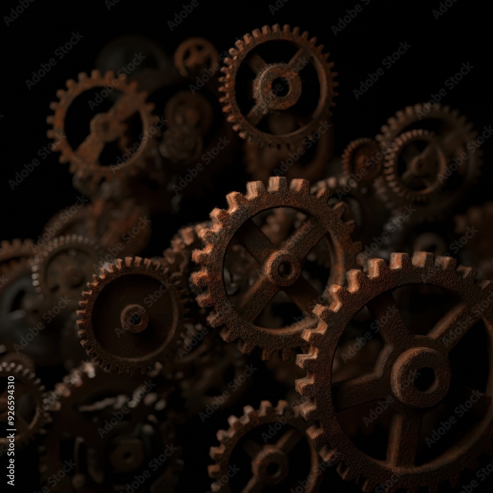 Rust programming language concept with rusty gears emerging from the dark , symbolizing robust and efficient coding . Rust programming language concept with rusty gears emerging from the dark , symbolizing robust and efficient coding .