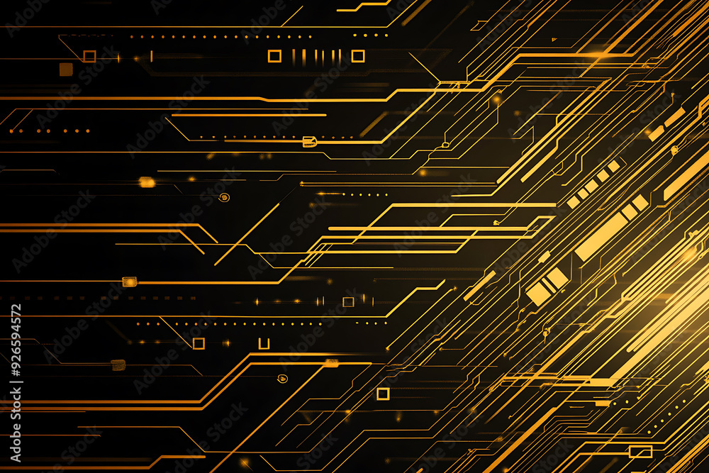 A modern abstract design featuring gold lines and dots representing network science and technology on a high-tech dark background. Ideal for templates, web design, and presentations A modern abstract design featuring gold lines and dots representing network science and technology on a high-tech dark background. Ideal for templates, web design, and presentations