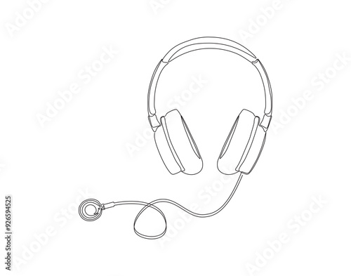 Continuous one line drawing of headphones combine with stethoscope. One line drawing illustration of headphones with stethoscope combined. Combine art design concept line art. Editable outline
