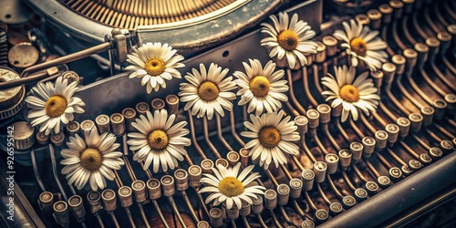 Close up of vintage daisywheels for typewriter, retro, technology, office supplies, typing, keys, alphabet