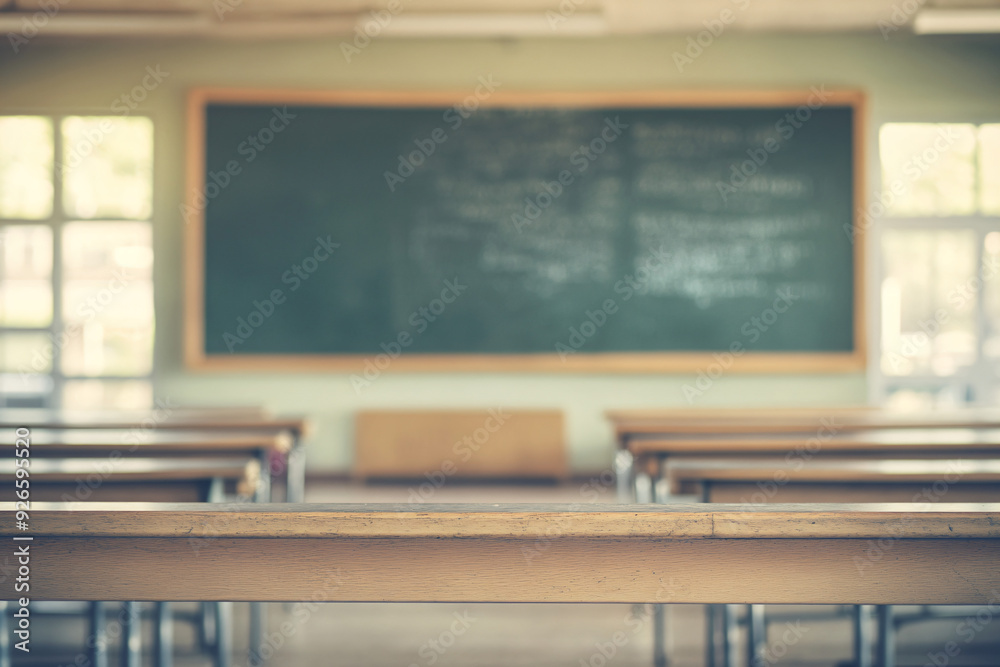 Empty Classroom Desk with Blurred Blackboard. Empty Classroom Desk with Blurred Blackboard.