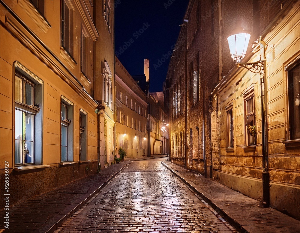 Urban narrow city old street architecture night building travel road Urban narrow city old street architecture night building travel road