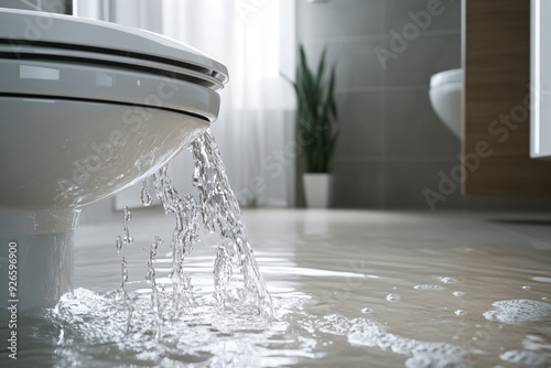 Toilet Overflowing with Water. photo