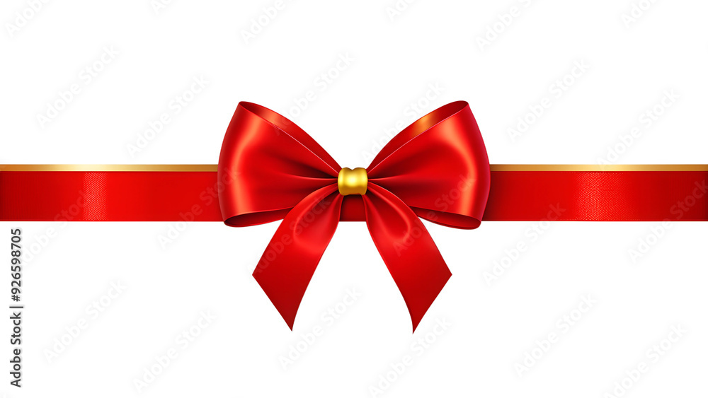 Red ribbon and bow with gold isolated against transparent background png download