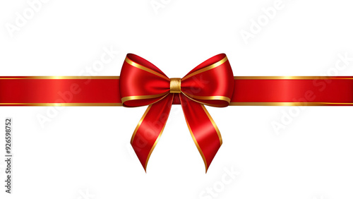 Red ribbon and bow with gold isolated against transparent background png download photo