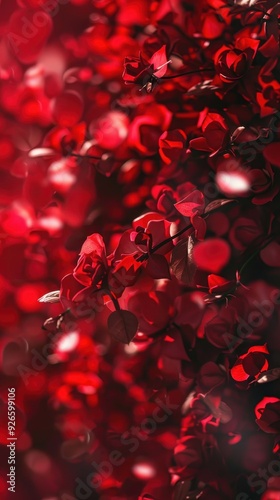 Close-up of vibrant red flowers with a bokeh background, showcasing nature�s beauty in detail.
