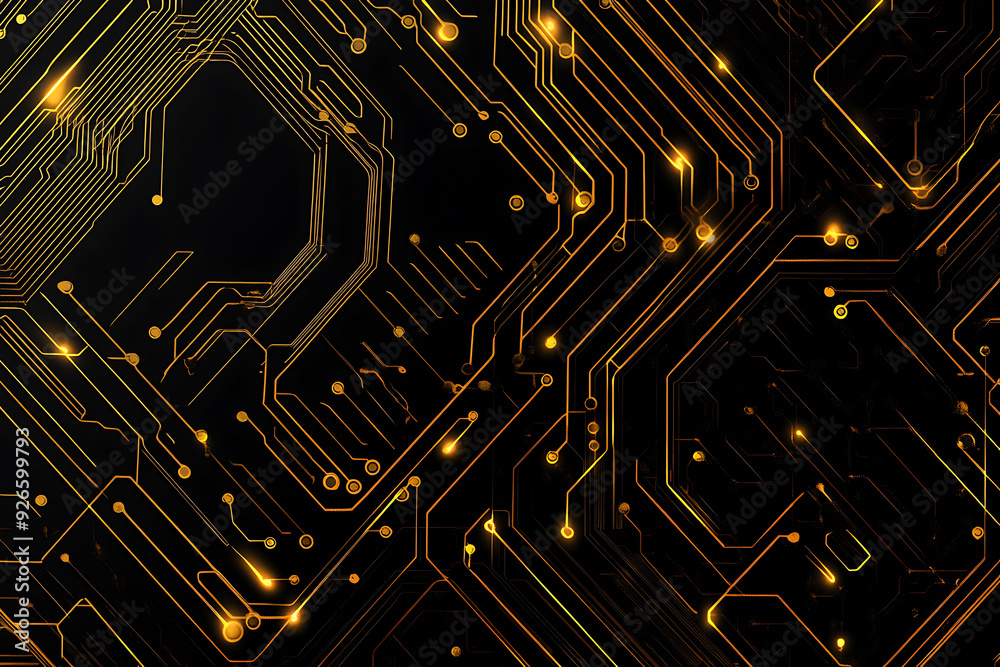 A modern abstract design featuring gold lines and dots representing network science and technology on a high-tech dark background. Ideal for templates, web design, and presentations A modern abstract design featuring gold lines and dots representing network science and technology on a high-tech dark background. Ideal for templates, web design, and presentations