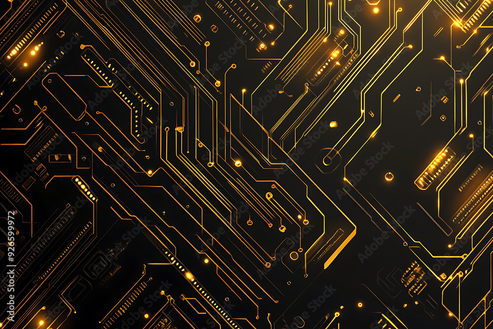 A modern abstract design featuring gold lines and dots representing network science and technology on a high-tech dark background. Ideal for templates, web design, and presentations A modern abstract design featuring gold lines and dots representing network science and technology on a high-tech dark background. Ideal for templates, web design, and presentations