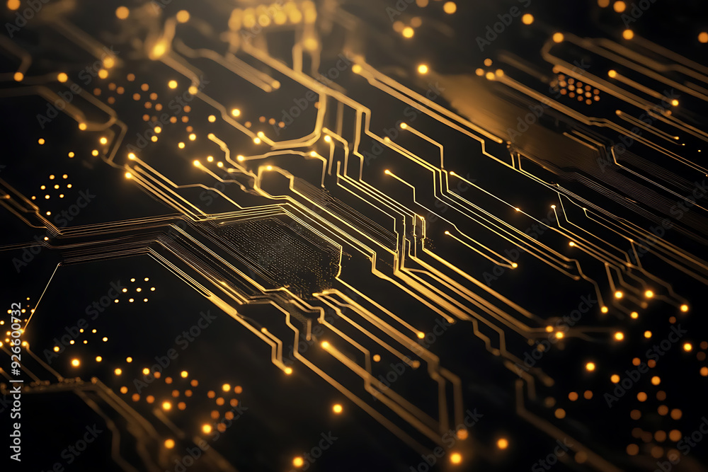 A modern abstract design featuring gold lines and dots representing network science and technology on a high-tech dark background. Ideal for templates, web design, and presentations A modern abstract design featuring gold lines and dots representing network science and technology on a high-tech dark background. Ideal for templates, web design, and presentations