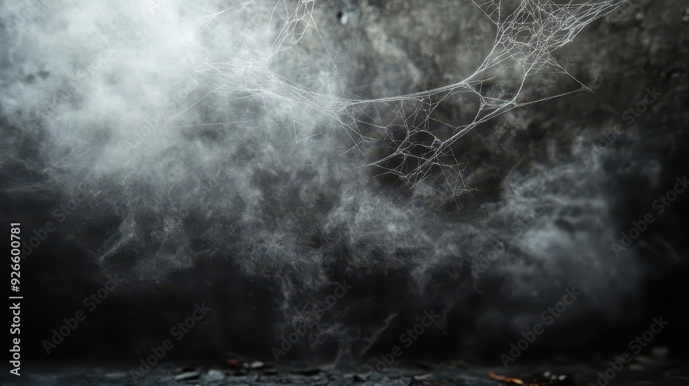 Concrete background with dark shadows, smoke drifting, delicate cobwebs, Halloween atmosphere, moody lighting Concrete background with dark shadows, smoke drifting, delicate cobwebs, Halloween atmosphere, moody lighting