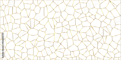 Golden gradient lines stroke abstract white crystalized broken glass background. Voronoi diagram background. abstract desktop texture design digital art wallpaper, vector illustration.	
