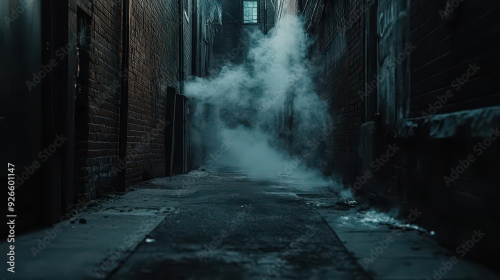 Dark, empty concrete alley with smoke rising, cobwebs in the corners, eerie Halloween vibe, lowangle shot Dark, empty concrete alley with smoke rising, cobwebs in the corners, eerie Halloween vibe, lowangle shot
