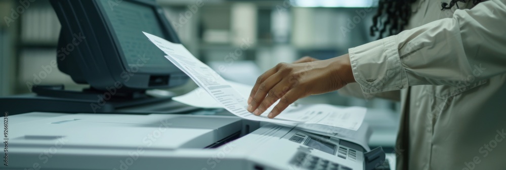 An office worker operating a copier machine An office worker operating a copier machine