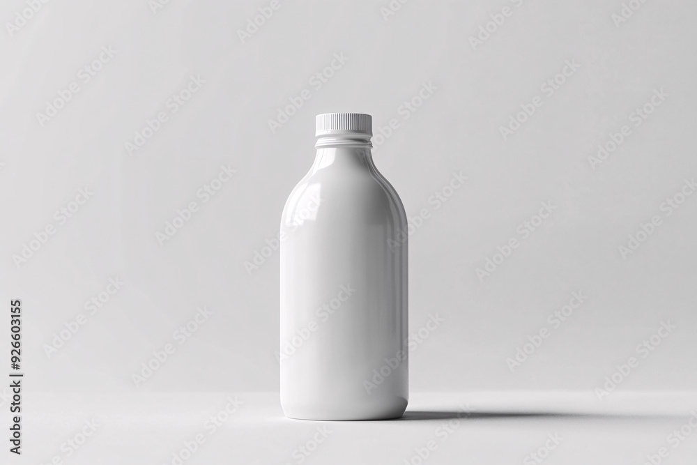 A white bottle with a white cap mockup on a white background A white bottle with a white cap mockup on a white background