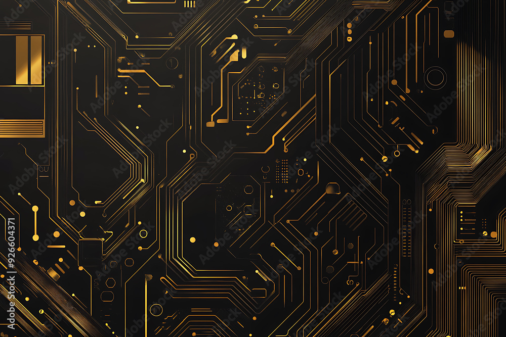 A modern abstract design featuring gold lines and dots representing network science and technology on a high-tech dark background. Ideal for templates, web design, and presentations A modern abstract design featuring gold lines and dots representing network science and technology on a high-tech dark background. Ideal for templates, web design, and presentations