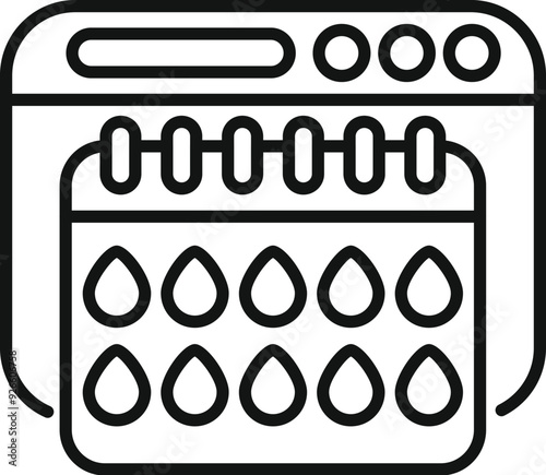 Simple vector illustration representing a period tracker app displaying a calendar with marked menstruation days