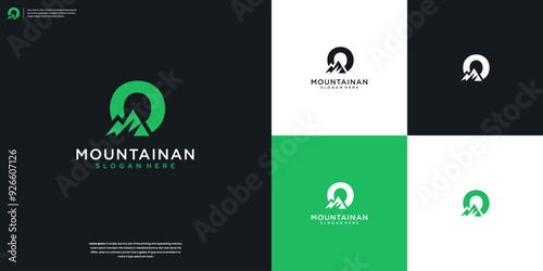 Minimalist logo letter O and mountain with unique logo designs template