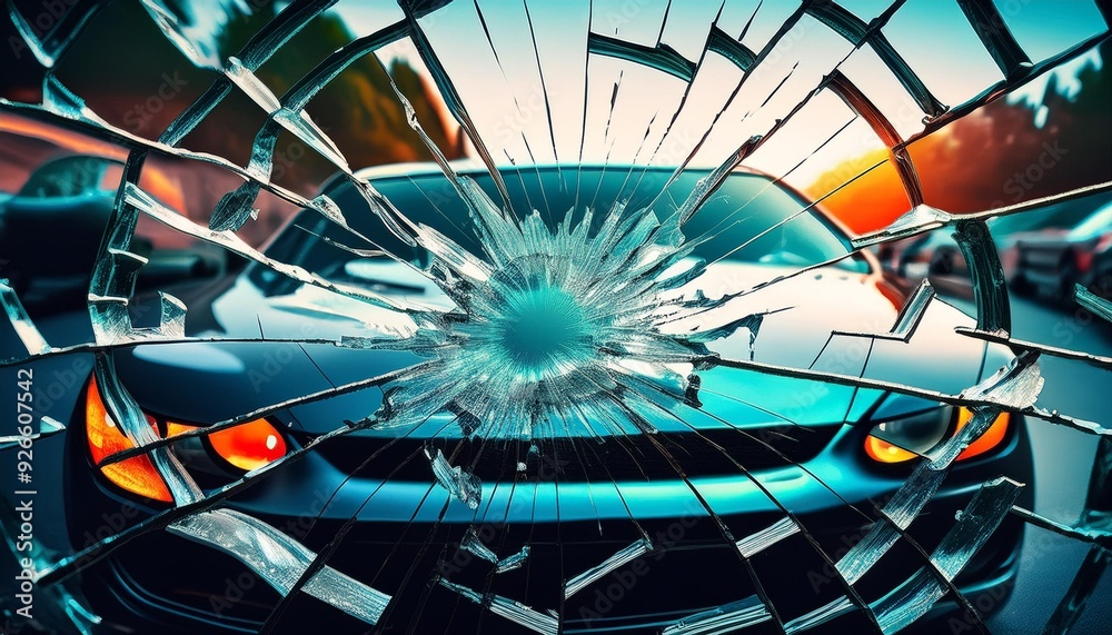 Accident windscreen damage broken window car crash wreck auto shattered windshield Accident windscreen damage broken window car crash wreck auto shattered windshield