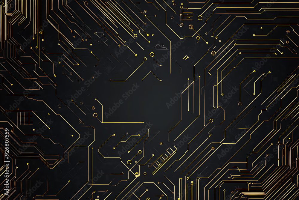 A modern abstract design featuring gold lines and dots representing network science and technology on a high-tech dark background. Ideal for templates, web design, and presentations A modern abstract design featuring gold lines and dots representing network science and technology on a high-tech dark background. Ideal for templates, web design, and presentations