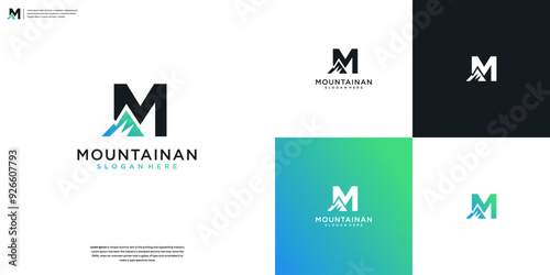 Abstract letter M and mountain logo icon design inspiration