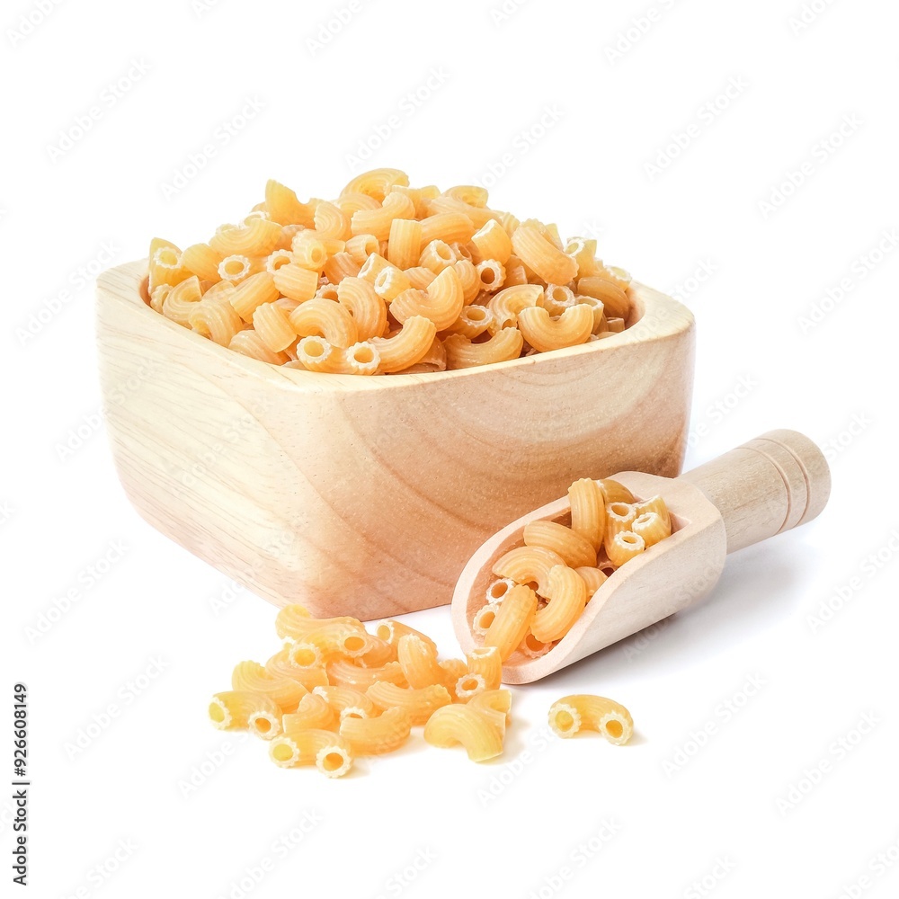 Macaroni pasta close up on white background.