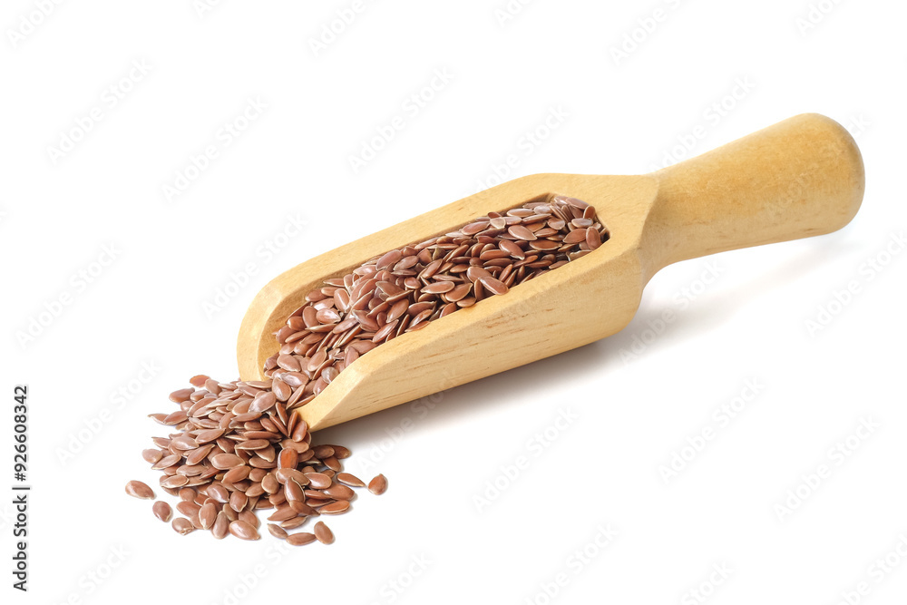 Flax seed close up on white background.