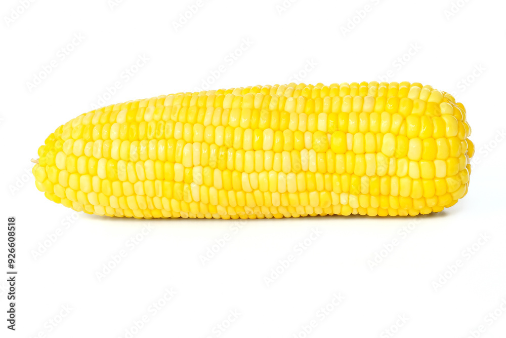 Yellow corn close up on white background.