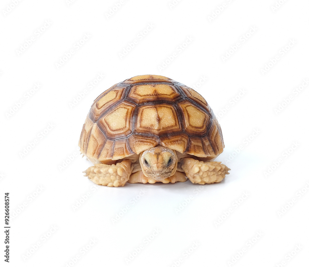 Africa turtle close up on white background.