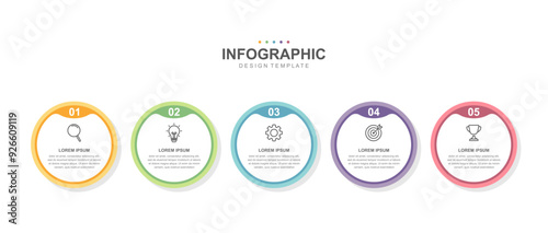 Timeline infographic elements template, business  circle concept with 5 steps and icon, web design, Creative, vector, illustration.