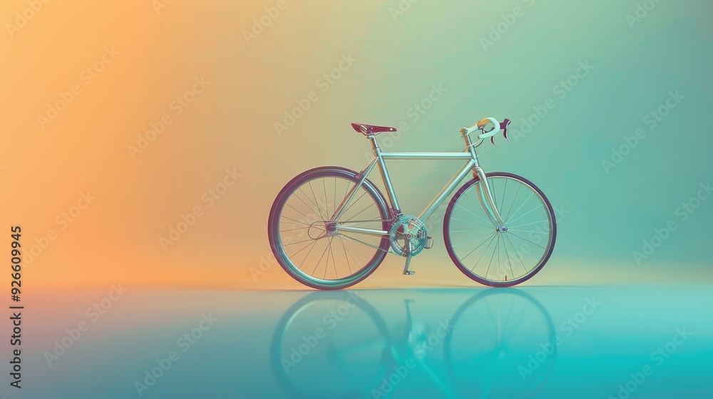 Fototapeta premium A vintage road bike sits on a bright colorful gradient background, symbolizing speed, freedom, adventure, fitness, and a healthy lifestyle.