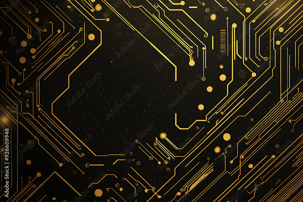 A modern abstract design featuring gold lines and dots representing network science and technology on a high-tech dark background. Ideal for templates, web design, and presentations A modern abstract design featuring gold lines and dots representing network science and technology on a high-tech dark background. Ideal for templates, web design, and presentations