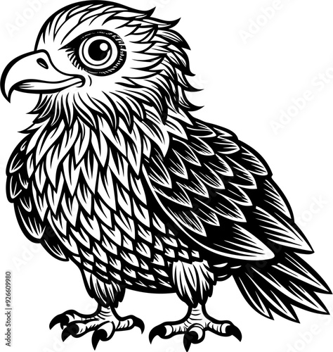 illustration cute baby eagle vector black and white