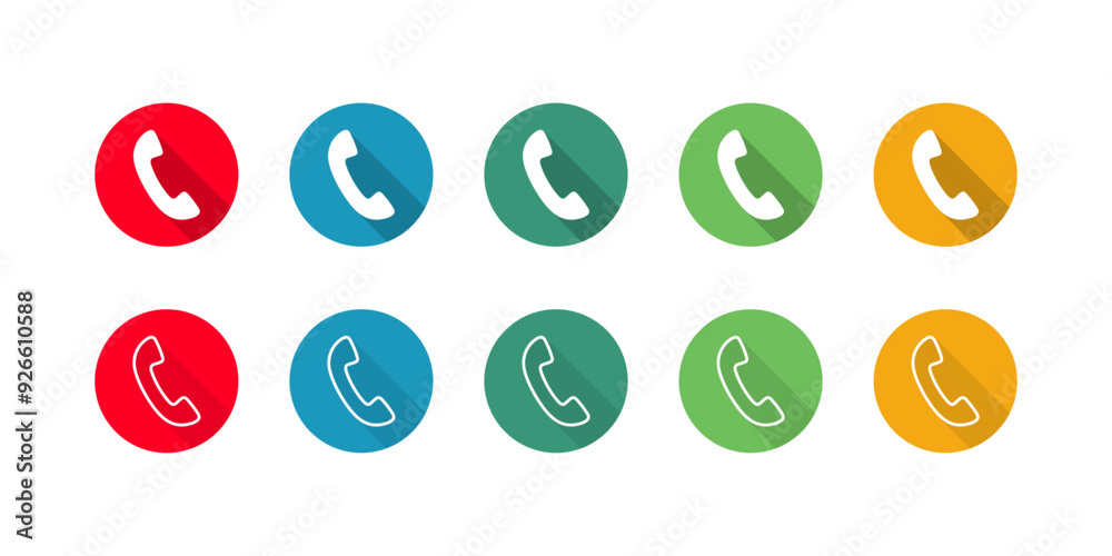 Telephone call Icon set vector with long shadow. Communication Sign Telephone call Icon set vector with long shadow. Communication Sign