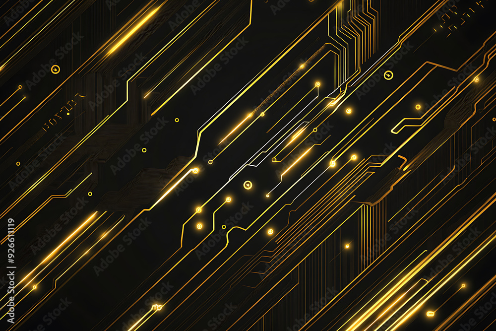A modern abstract design featuring gold lines and dots representing network science and technology on a high-tech dark background. Ideal for templates, web design, and presentations A modern abstract design featuring gold lines and dots representing network science and technology on a high-tech dark background. Ideal for templates, web design, and presentations