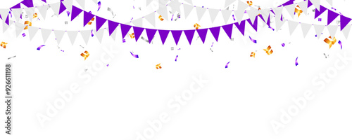 White and purple triangle pennants chain for party color concept, celebration, carnival, anniversary and birthday