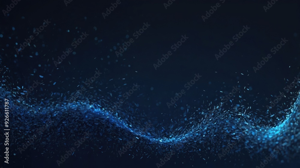 Naklejka premium This abstract image showcases a dynamic wave of blue light particles moving gracefully on dark background.