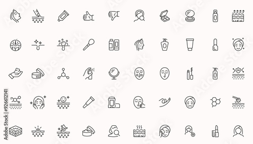 Skin care stroke outline icons set skin care and makeup isolated on white background flat vector illustration