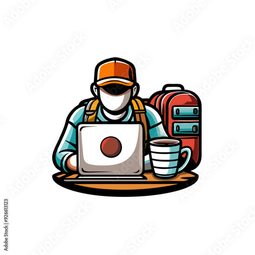 Vector illustration of a digital nomad working on their laptop in a cafe.