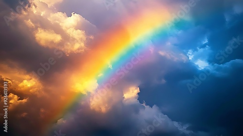 A Vibrant Rainbow Arcing Through Dramatic Clouds