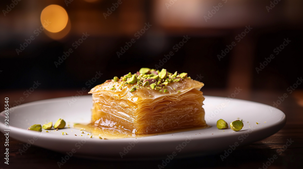 Traditional Greek Baklava with Pistachio Garnish Traditional Greek Baklava with Pistachio Garnish