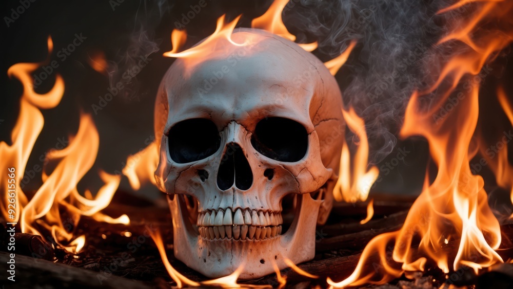 An eerie image of a skull engulfed in flames, evoking a sense of mystery, danger, and dark artistic expression. An eerie image of a skull engulfed in flames, evoking a sense of mystery, danger, and dark artistic expression.