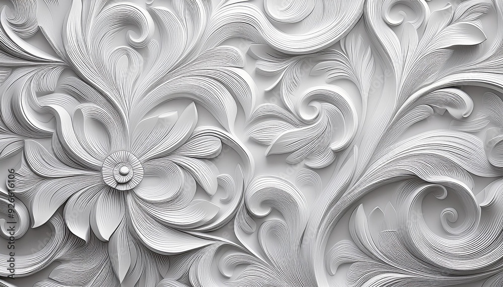 Decorative floral textured abstraction paper wall ornamental surface white tile design pattern wallpaper background Decorative floral textured abstraction paper wall ornamental surface white tile design pattern wallpaper background