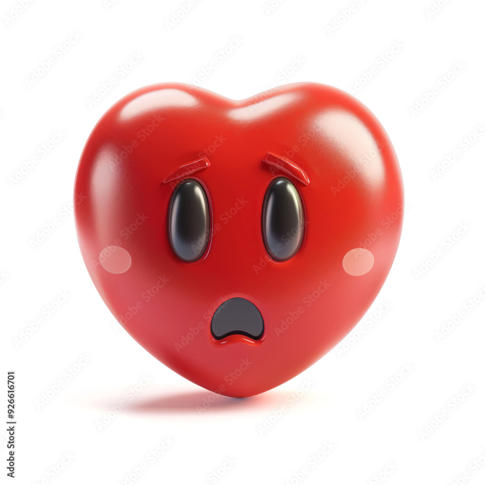 Obraz premium Sorrowful red heart emoji, concept of sadness and emotional vulnerability
