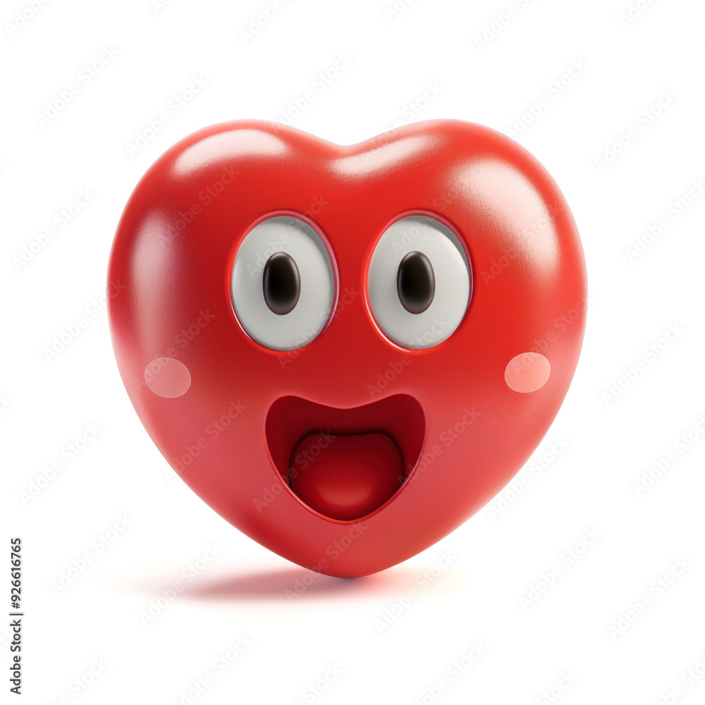 Obraz premium Playful red heart emoji with a joyful expression, concept of happiness and excitement