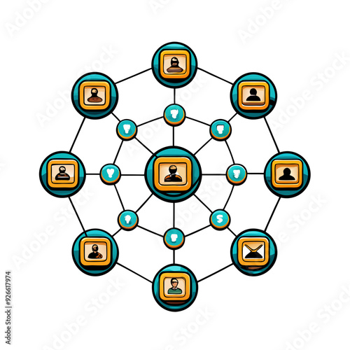 Abstract vector artwork depicting a blockchain network with interconnected nodes.