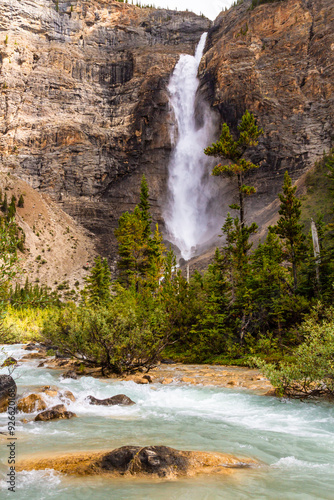 Waterfalls in the rocky mountains. Takakkaw Falls. Yoho National Park,  Field, British Columbia, Canada. photo