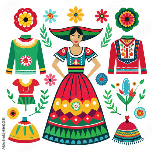 Mexican traditional clothing vector clip art silhouette illustration in white background